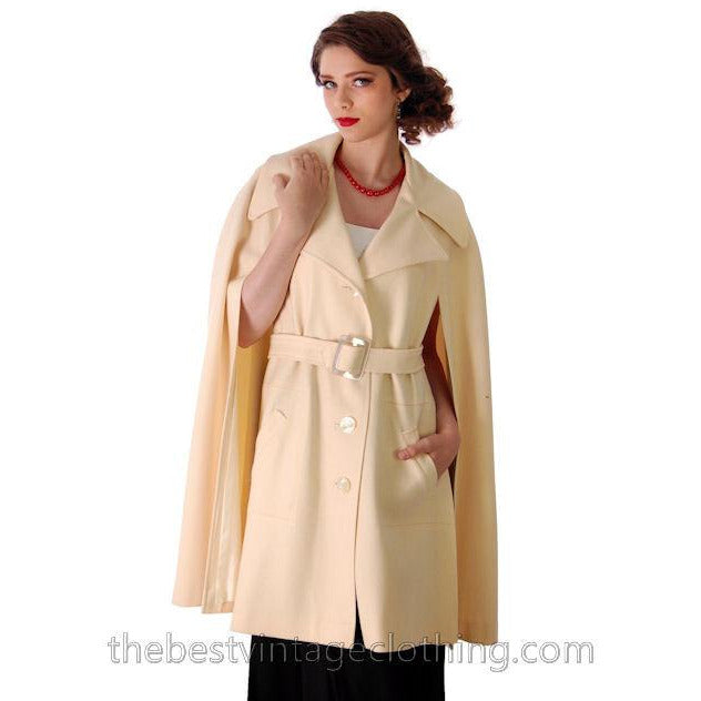 Vintage Ladies Ivory Wool Cape Coat 1970s Mod Gorgeous The Best Vintage Clothing