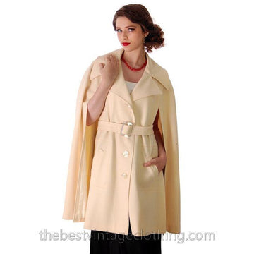 Vintage Ladies Ivory Wool Cape Coat 1970s Mod Gorgeous The Best Vintage Clothing