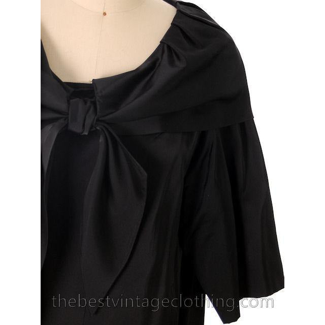 Vintage Cocktail Coat Shawl Collar Black Satin 1950s Sack Coat Style 40 Bust M Women's,New Arrivals The Best Vintage Clothing