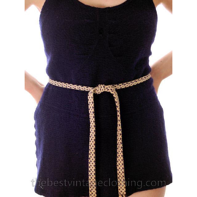 Vintage Womens Swim Suit Wool Navy Blue Braided Straps 1930s 36-34-38 Women's,New Arrivals vendor-unknown