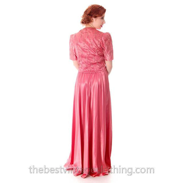 Vintage Evening Gown Pink Satin Metallic Soutcahe Jacket 1940s 36-29-48 M Women's,New Arrivals The Best Vintage Clothing