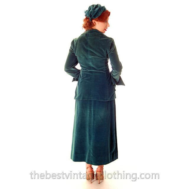 Vintage Teal Velvet Ladies 1950s Suit Plus Matching Hat 36-26-37 Women's,New Arrivals vendor-unknown