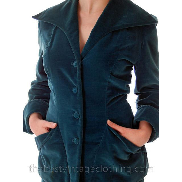Vintage Teal Velvet Ladies 1950s Suit Plus Matching Hat 36-26-37 Women's,New Arrivals vendor-unknown