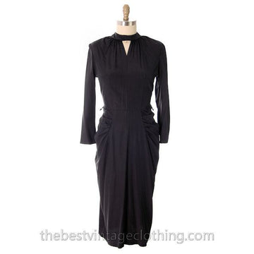 Vintage Cocktail Dress 1940s Black Faille Yellow Fishtail 36-29-36 Women's,New Arrivals vendor-unknown