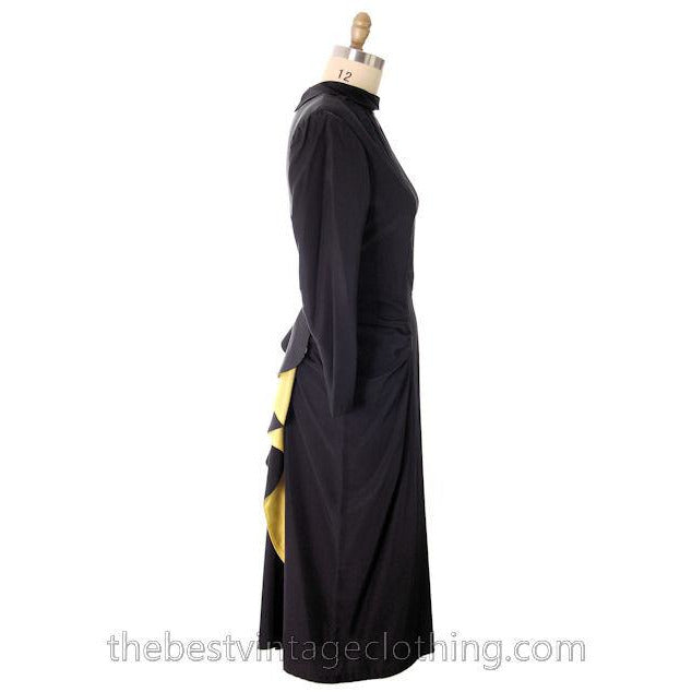 Vintage Cocktail Dress 1940s Black Faille Yellow Fishtail 36-29-36 Women's,New Arrivals vendor-unknown