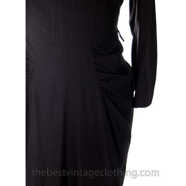 Vintage Cocktail Dress 1940s Black Faille Yellow Fishtail 36-29-36 Women's,New Arrivals vendor-unknown