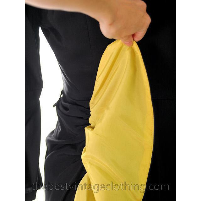 Vintage Cocktail Dress 1940s Black Faille Yellow Fishtail 36-29-36 Women's,New Arrivals vendor-unknown