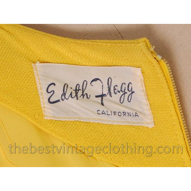 Vintage Linen Yellow Sheath Dress & Abstract Printed Coat Edith Flagg 1970s 36-31-36 Women's,New Arrivals Edith Flagg