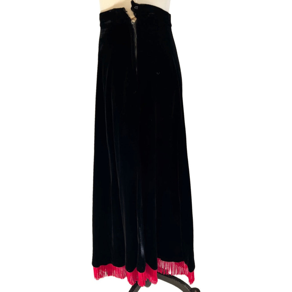 Vintage Black Velvet Full Skirt w Red Fringe Hem 1940s Small Modern Jr Cart2cart The Best Vintage Clothing