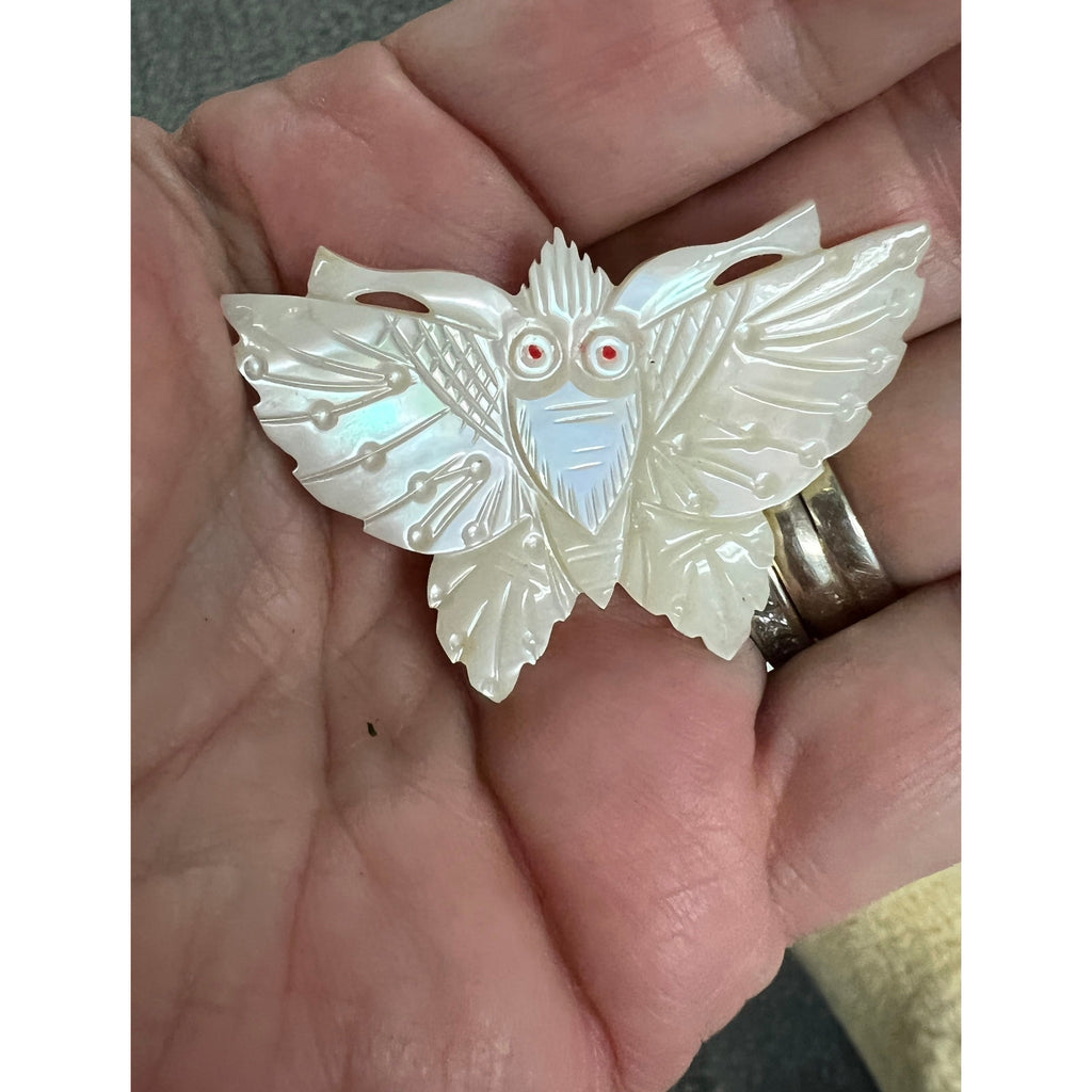Vintage Carved Mother of Pearl Moth Brooch w/Red Eyes 1920 Women's The Best Vintage Clothing