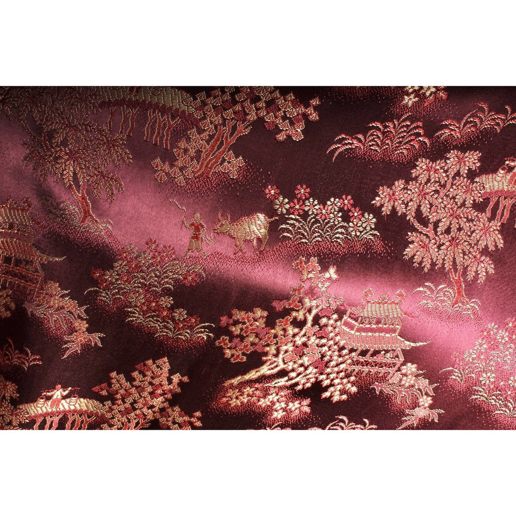 Vintage Mens Rayon Damask Robe Asian 1940s L XL Maroon Gold WW2 Men's Vintage,New Arrivals The Best Vintage Clothing