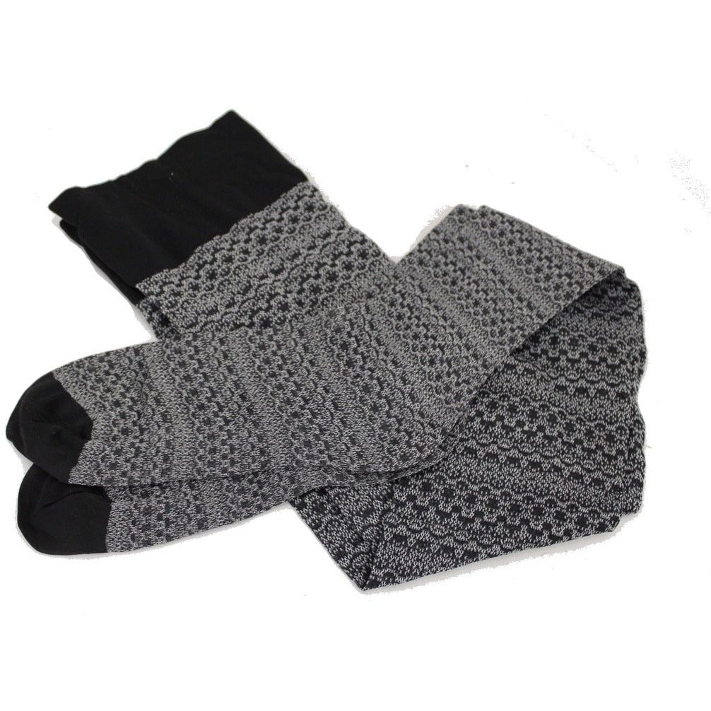 Vintage Patterned Thigh High Stockings 1960s-70s O/S Black & White Accessories The Best Vintage Clothing