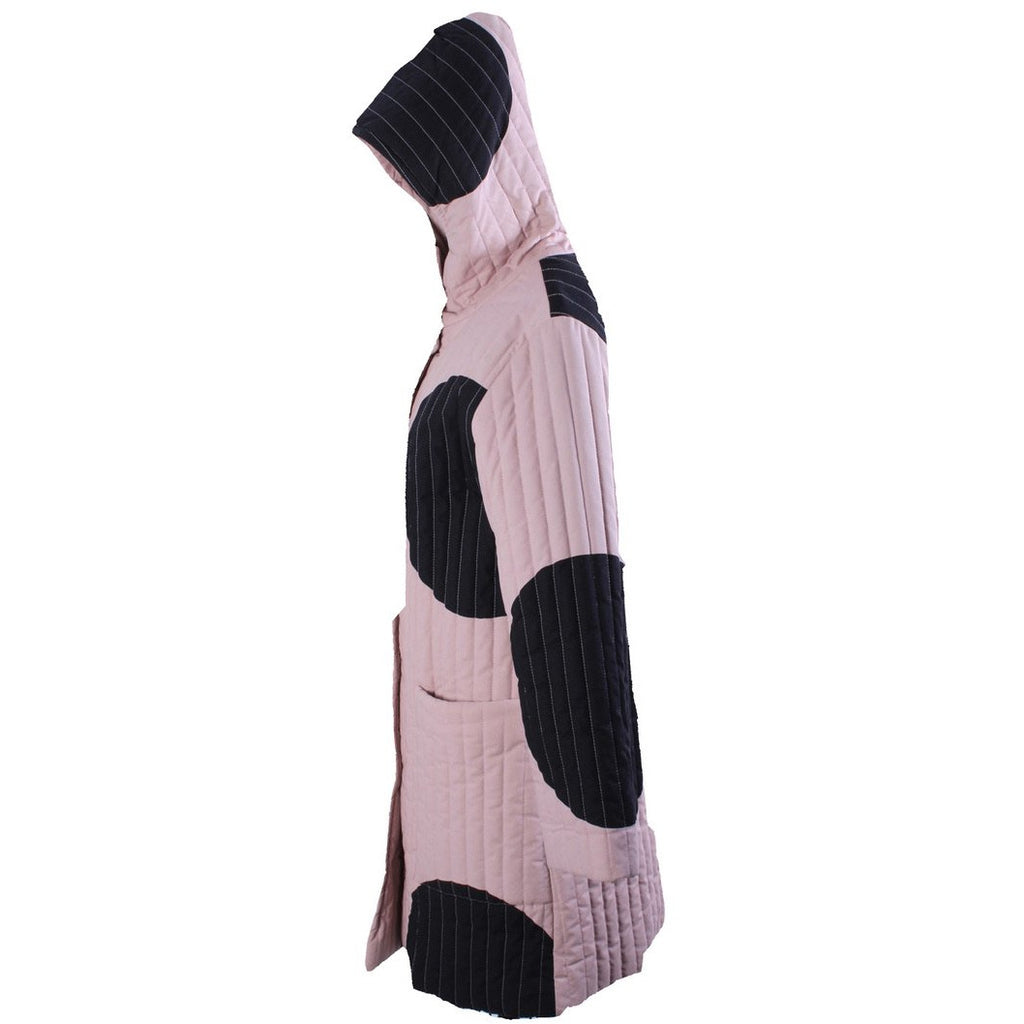 Vintage Vuokko Huge Polka Dot Cotton Quilted Womens Hooded Coat Snap Front Mod XS/S marimekko Vuokko