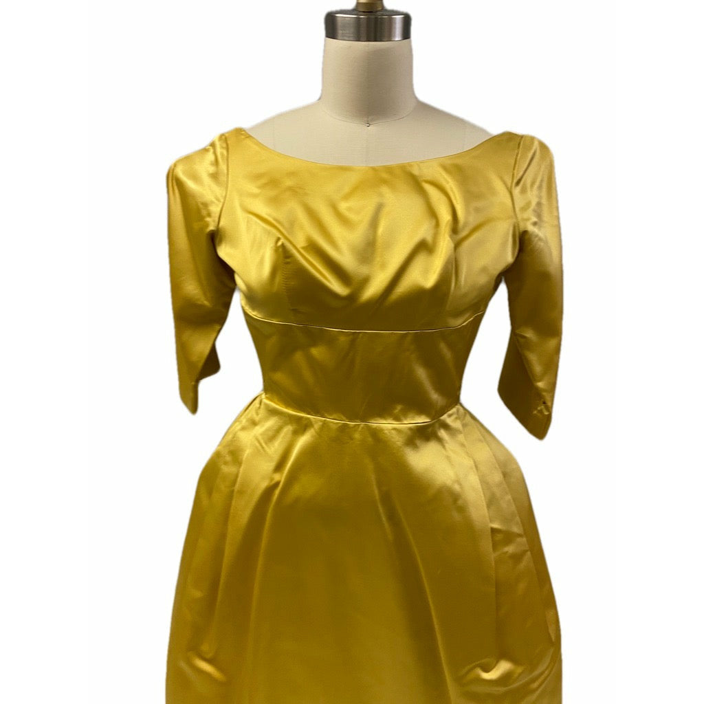 Vintage 1960s Gold Satin Taffeta Cocktail Dress + Detachable Long Skirt XS Dresses The Best Vintage Clothing