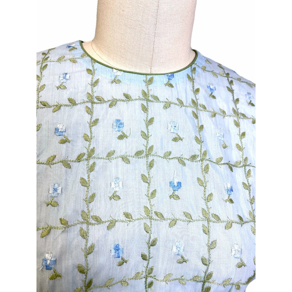 VTG Jeanne D'arc Blue Fit Flare Dress Floral Embroidery 1950s MED Day Dress Dresses The Best Vintage Clothing