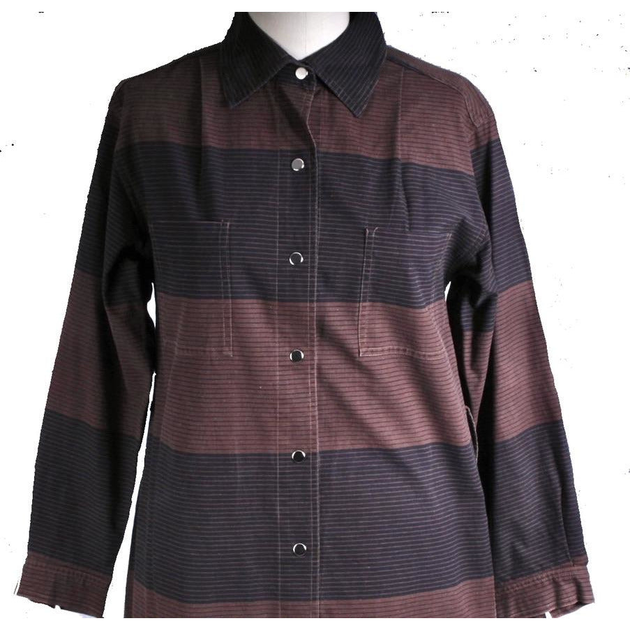 Vintage Vuokko Column Dress Cotton Black Brown Stripes Late 1970s XS/S marimekko The Best Vintage Clothing