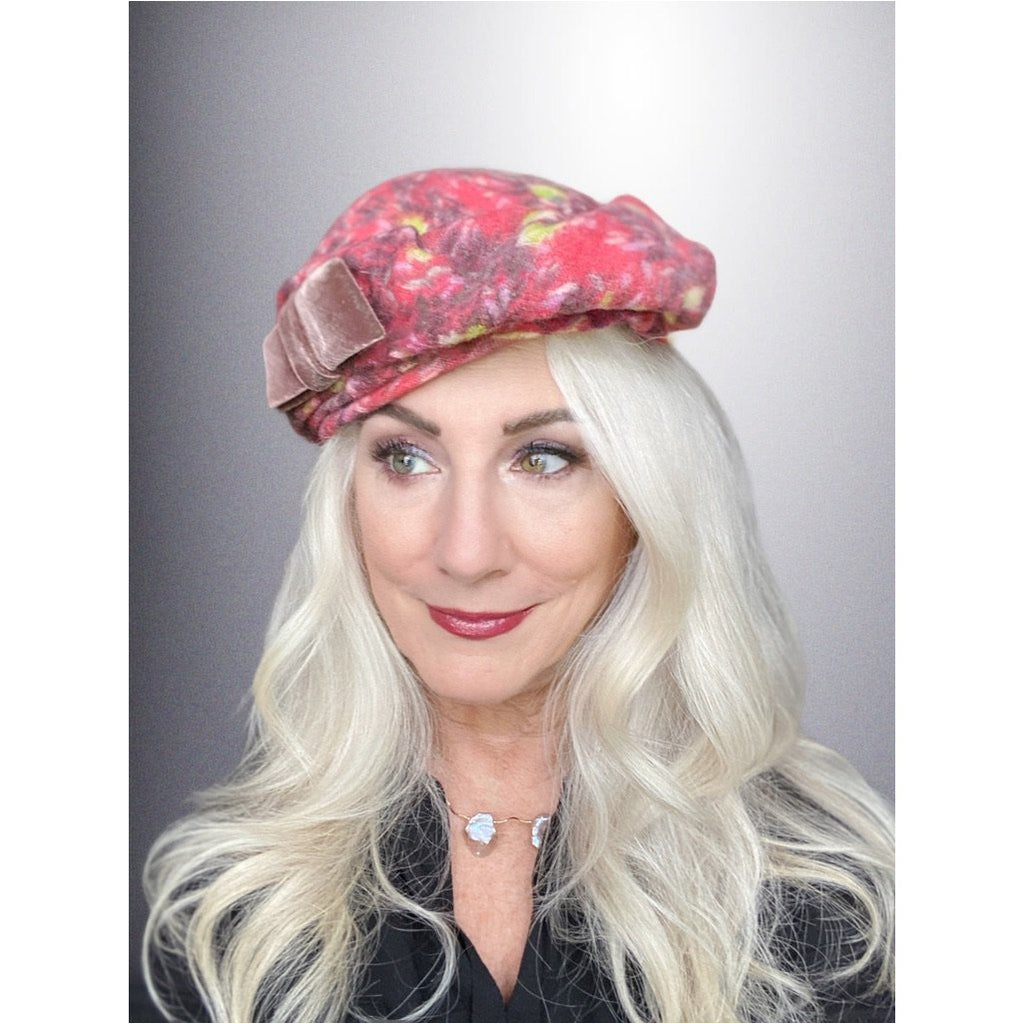 Vintage Ladies Hat Asymmetrical Printed Velvet Salmon Tones 1950S Hats The Best Vintage Clothing