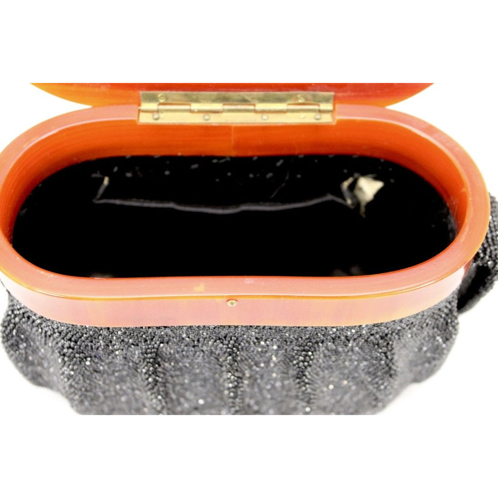 Vintage Box Purse Black Glass Beaded Bag 1940S Womens Butterscotch Bakelite Top Handbags The Best Vintage Clothing