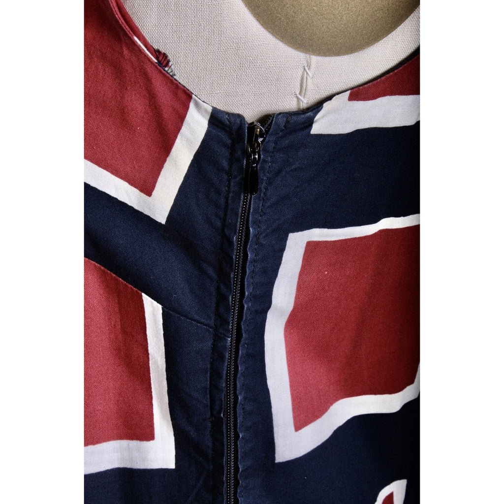 Vintage 1971 Marimekko Jumper Maxi Sleeveless Full Skirt Maxi Dress Cotton 38/10 Blue Red marimekko The Best Vintage Clothing