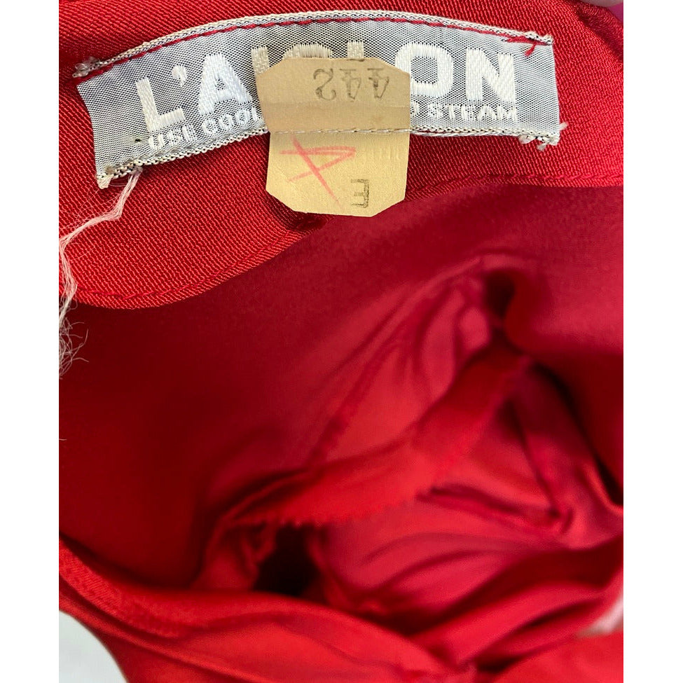 1940s Vintage Cocktail Dress Red L'Aiglon Wide Waist Sheer Skirt Sleek M Dresses The Best Vintage Clothing