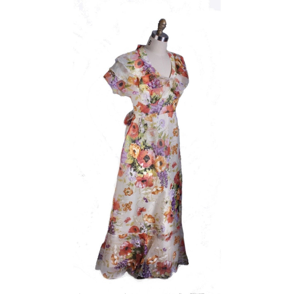 VTG FLoral 1970s Maxi Cottagecore Dress Gown Poppies Sz S/M Romantic 1930s look New Arrivals The Best Vintage Clothing