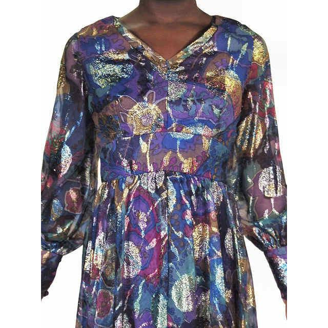 Vintage Metallic Silk Chiffon Designer Gown Hartley Westwood 1970S 34-30-36 1970s Cart2cart Westwood