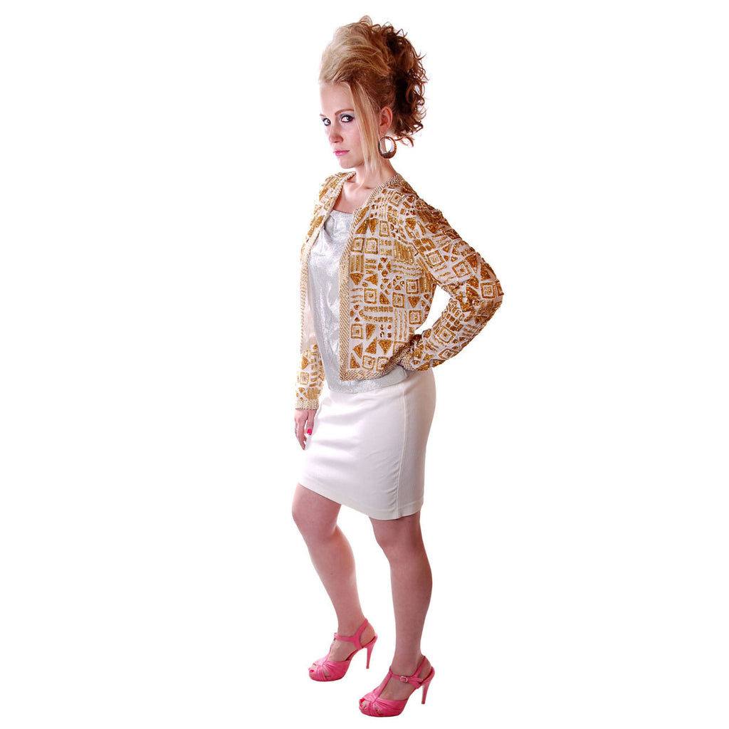 Vintage Gold Beaded Evening Jacket Della Roufogalia Niteline Small Cart2cart The Best Vintage Clothing