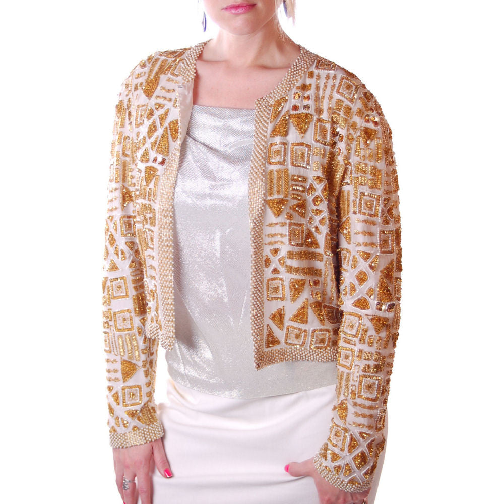 Vintage Gold Beaded Evening Jacket Della Roufogalia Niteline Small Cart2cart The Best Vintage Clothing