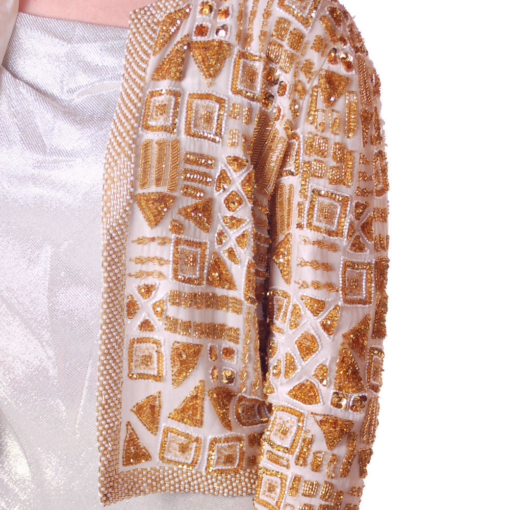 Vintage Gold Beaded Evening Jacket Della Roufogalia Niteline Small Cart2cart The Best Vintage Clothing