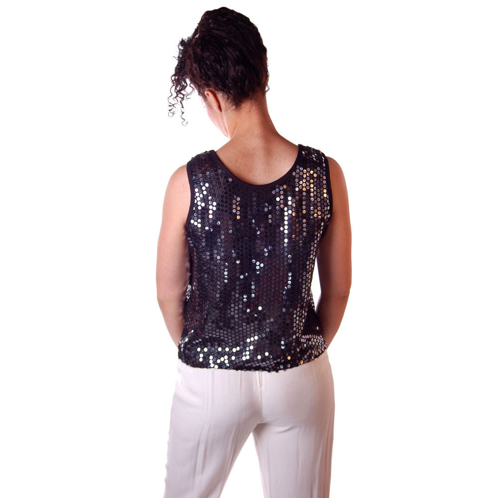 Vintage Sweater Black Silk Sequined Shell Top 1980S Medium Women's The Best Vintage Clothing