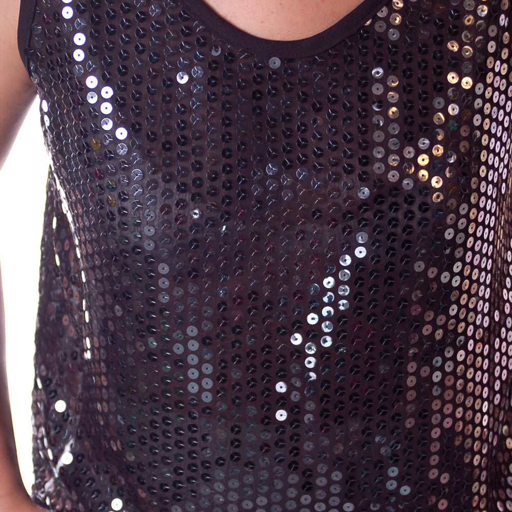 Vintage Sweater Black Silk Sequined Shell Top 1980S Medium Women's The Best Vintage Clothing