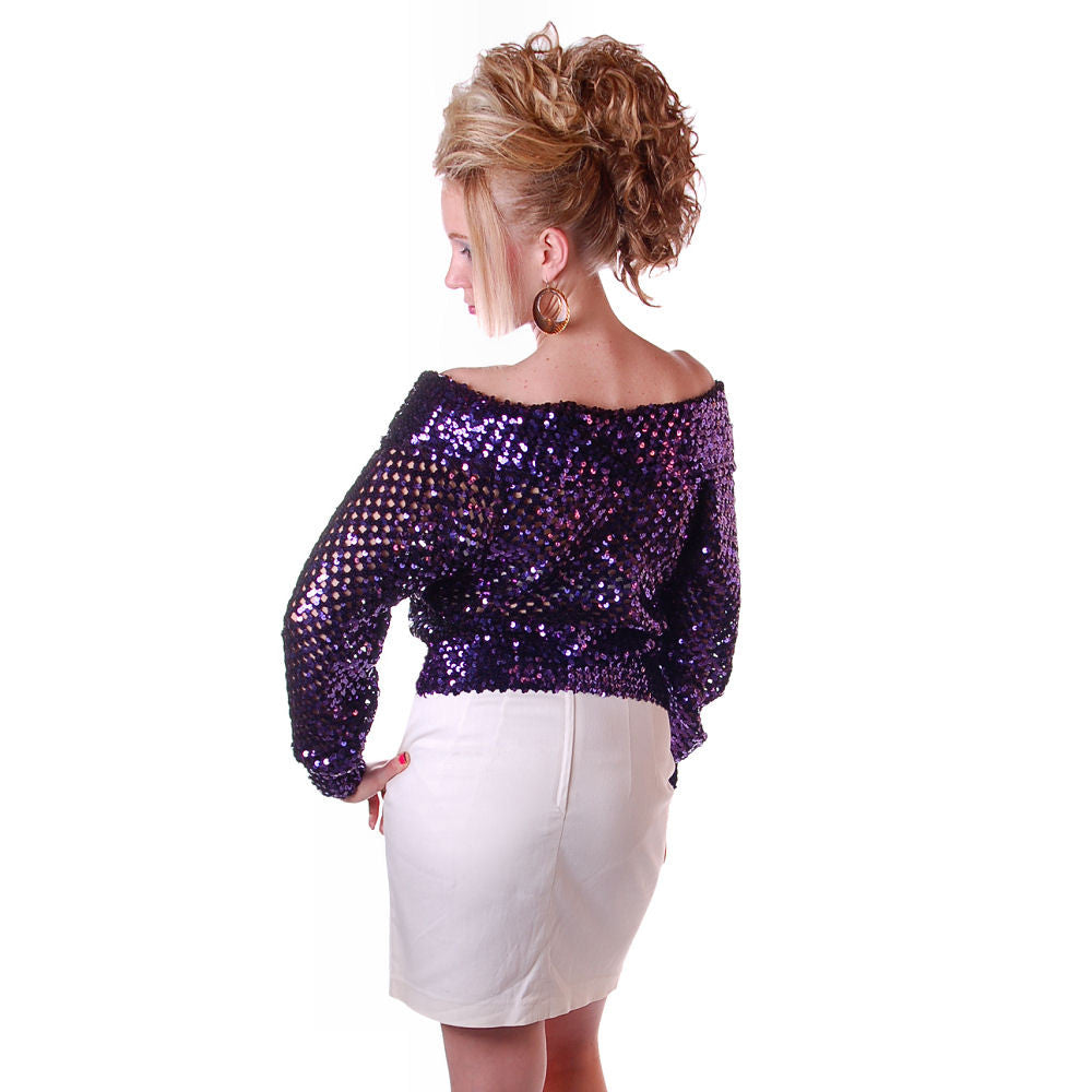 Vintage Disco Sparkle Sweater Purple Sequins 1980S 36-38" Bust Women's The Best Vintage Clothing