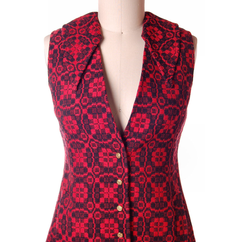 Vintage Dress Carpetbag Tunic Red/Black Geometric Iceland 1970s M Cart2cart vendor-unknown