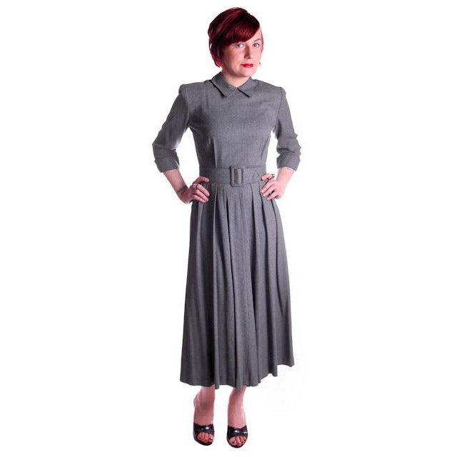 Vintage Heather Gray Wool Gabardine Day Dress 1950's Lenbarry 38-26-44 Cart2cart Lenbarry