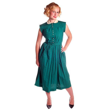 Vintage Cotton Summer Dress Green Nice Details Jonathan Logan 1940s 36-26-Free Cart2cart Jonathan Logan