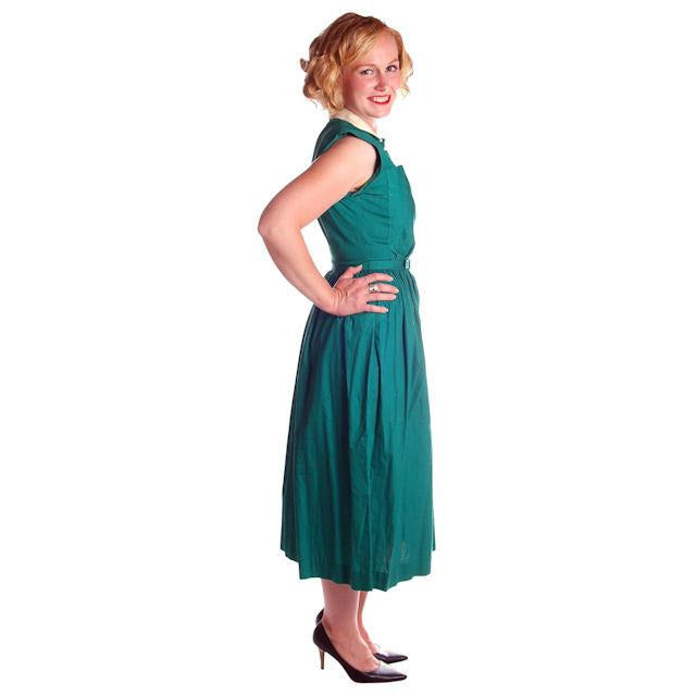 Vintage Cotton Summer Dress Green Nice Details Jonathan Logan 1940s 36-26-Free Cart2cart Jonathan Logan