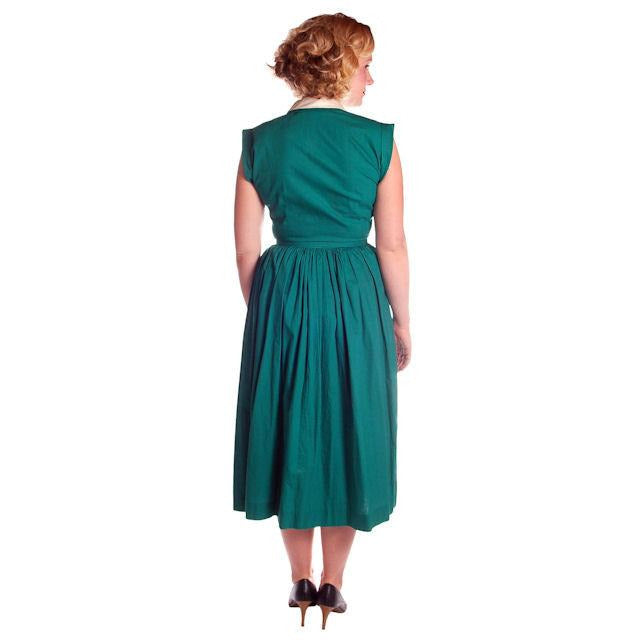 Vintage Cotton Summer Dress Green Nice Details Jonathan Logan 1940s 36-26-Free Cart2cart Jonathan Logan