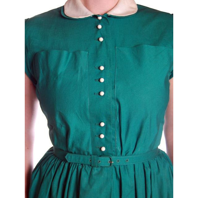 Vintage Cotton Summer Dress Green Nice Details Jonathan Logan 1940s 36-26-Free Cart2cart Jonathan Logan