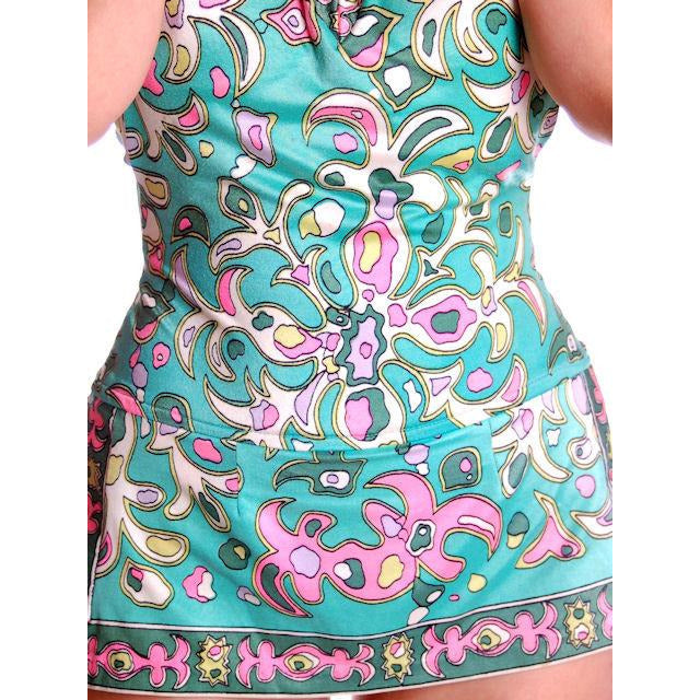 Vintage Swimsuit 1 PC Roxanne 1960s Pastel Print D Cup 10-12 Women's Roxanne