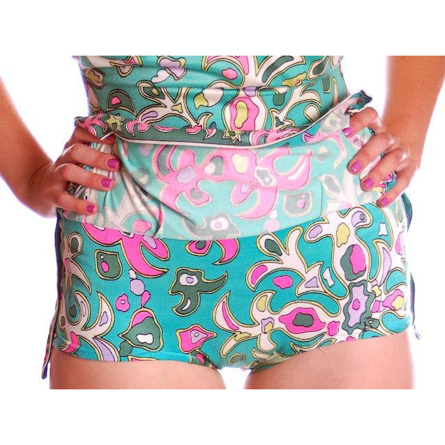 Vintage Swimsuit 1 PC Roxanne 1960s Pastel Print D Cup 10-12 Women's Roxanne