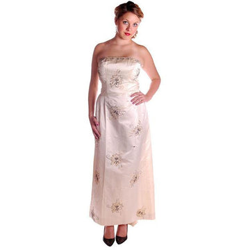 Vintage Ivory Silk Satin Beaded Strapless/Wedding  Evening Gown 1950s 38-32-44 - The Best Vintage Clothing
 - 1