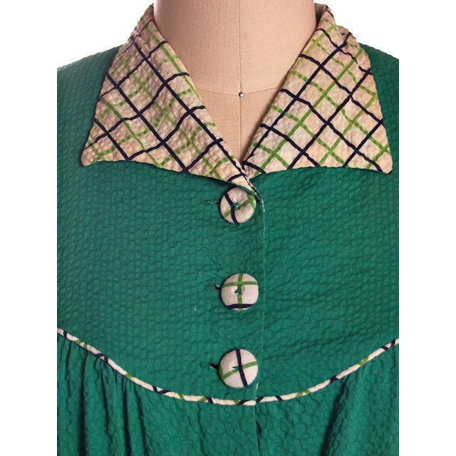 Vintage Green Seersucker Housecoat /Robe/Dress 1930s Any Sz Women's Valley Frocks