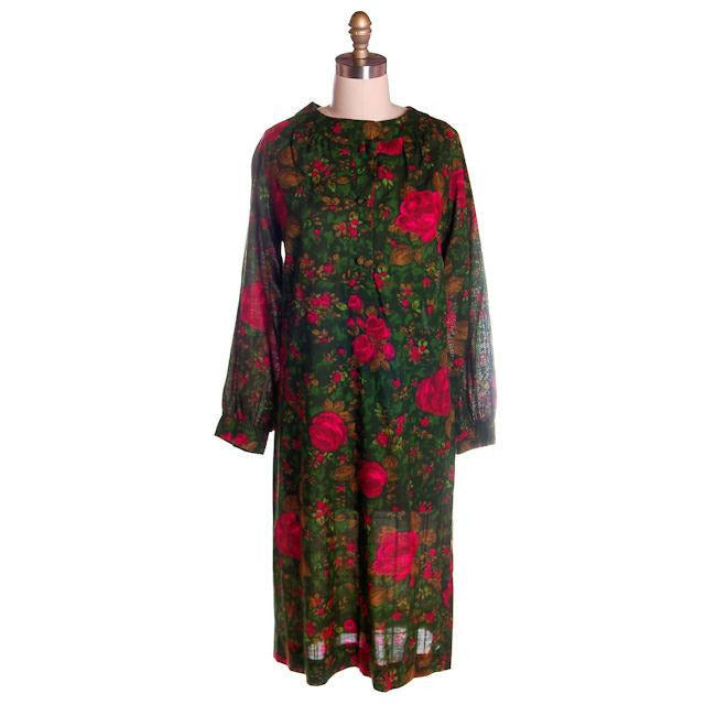 Vintage Dress/Tunic Zacari Rose Printed 1960s Cotton Sz M-L Cart2cart Zacari