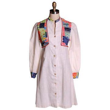 Vintage Hippie Smock Dress Patchwork Print  Yoke Gauze 1970s S-M - The Best Vintage Clothing
 - 1