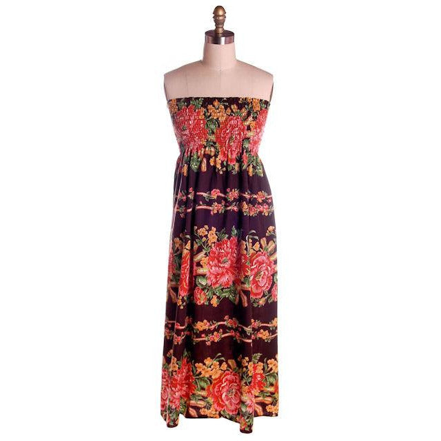 Vintage Border Print Stretchy Smocked Top Dress Poppies Print 1970s Hippy M/L Cart2cart The Best Vintage Clothing