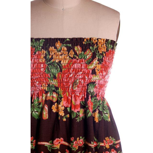 Vintage Border Print Stretchy Smocked Top Dress Poppies Print 1970s Hippy M/L Cart2cart The Best Vintage Clothing