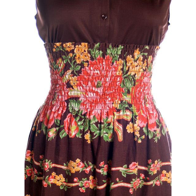 Vintage Border Print Stretchy Smocked Top Dress Poppies Print 1970s Hippy M/L Cart2cart The Best Vintage Clothing