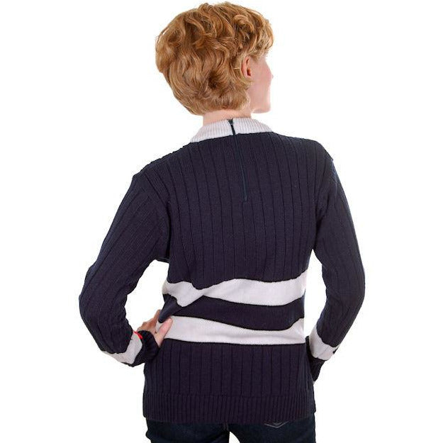 Vintage Ladies Pullover Sweater Navy Blue w/ Belt Graphics 1970s Acrylic Medium Women's The Best Vintage Clothing