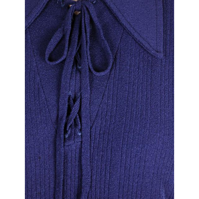 Vintage Ultra 1970s Knit Top Navy Blue Lace Front Med- Lg Women's,On Sale The Best Vintage Clothing