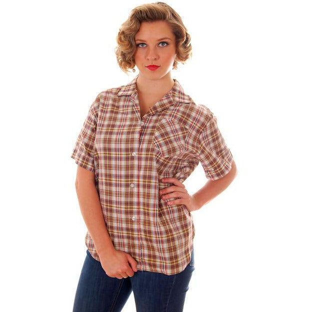 Vintage Ladies Blouse Plaid Short Sleeved NOS L-XL 1950s Kerrybrooke Sears RYG - The Best Vintage Clothing
 - 1